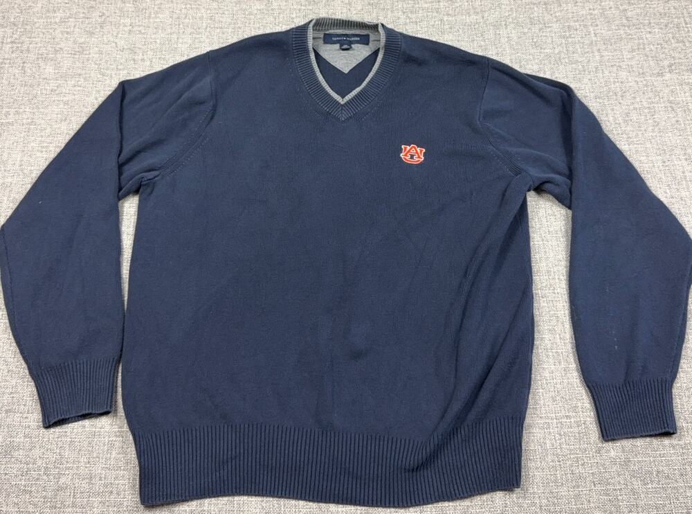 Tommy Hilfiger Auburn Tigers Sweater Mens S Navy V Neck Cotton NCAA